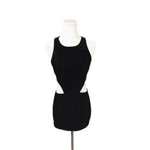 MINKPINK Black Cutout Mini Dress Textured Size M Sexy Sleeveless Zippered Back
